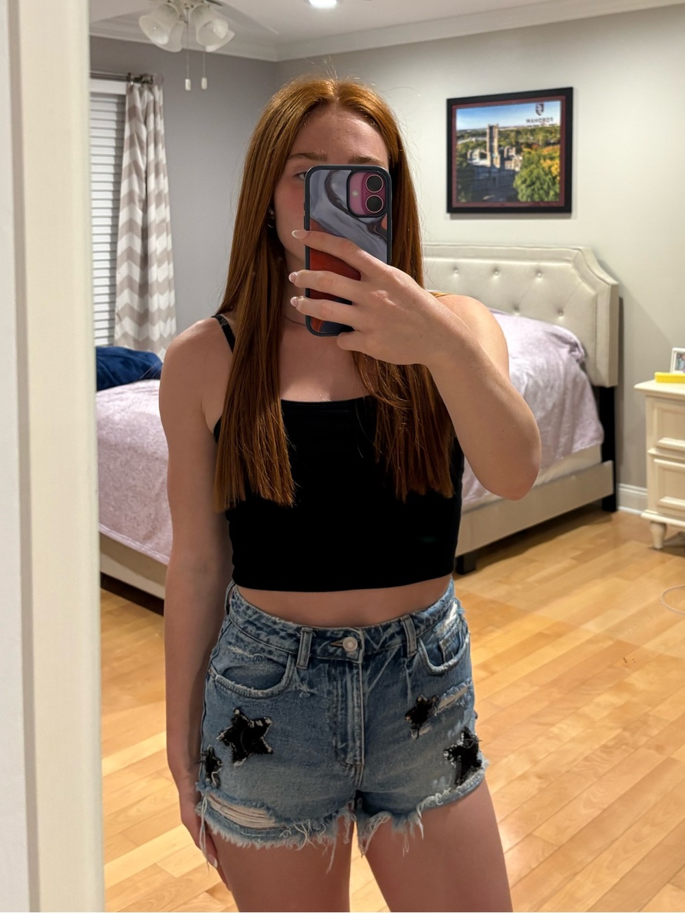 Zara Light Blue Denim Jean Shorts with Black Stars